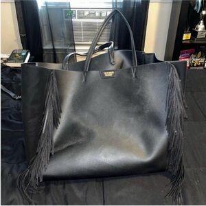 Black Victoria Secret Fringe Leather Tote Bag